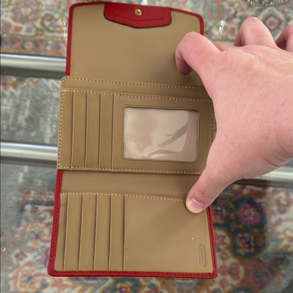 Coach Red Leather Wallet with Gold Logo - Picture 4 of 5